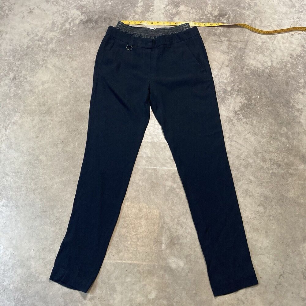 Alc Pants Womens 2 Black Office Leather Waistline Straight Leg Silk High Rise